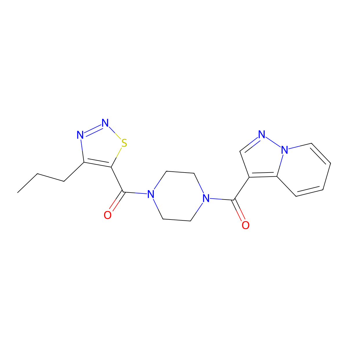 (4-Propyl-1,2,3-thiadiazol-5-yl)(4-(pyrazolo[1,5-a]pyridine-3-carbonyl)piperazin-1-yl)methanone molecular structure, CAS 1396851-54-9