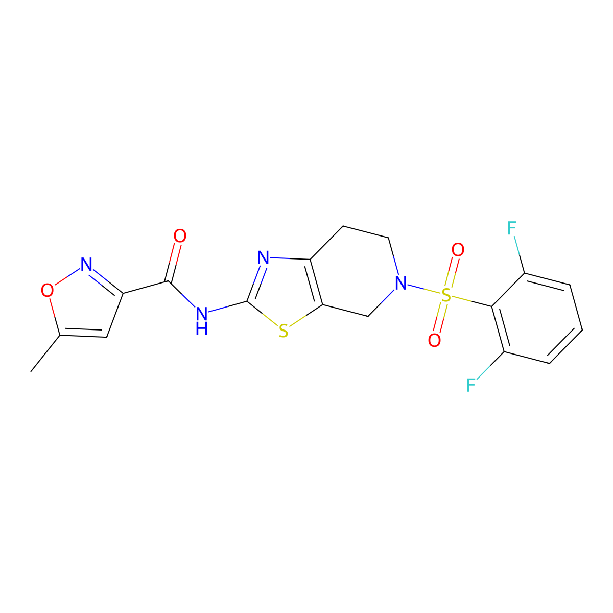 N-(5-((2,6-difluorophenyl)sulfonyl)-4,5,6,7-tetrahydrothiazolo[5,4-c]pyridin-2-yl)-5-methylisoxazole-3-carboxamide molecular structure, CAS 1396851-55-0