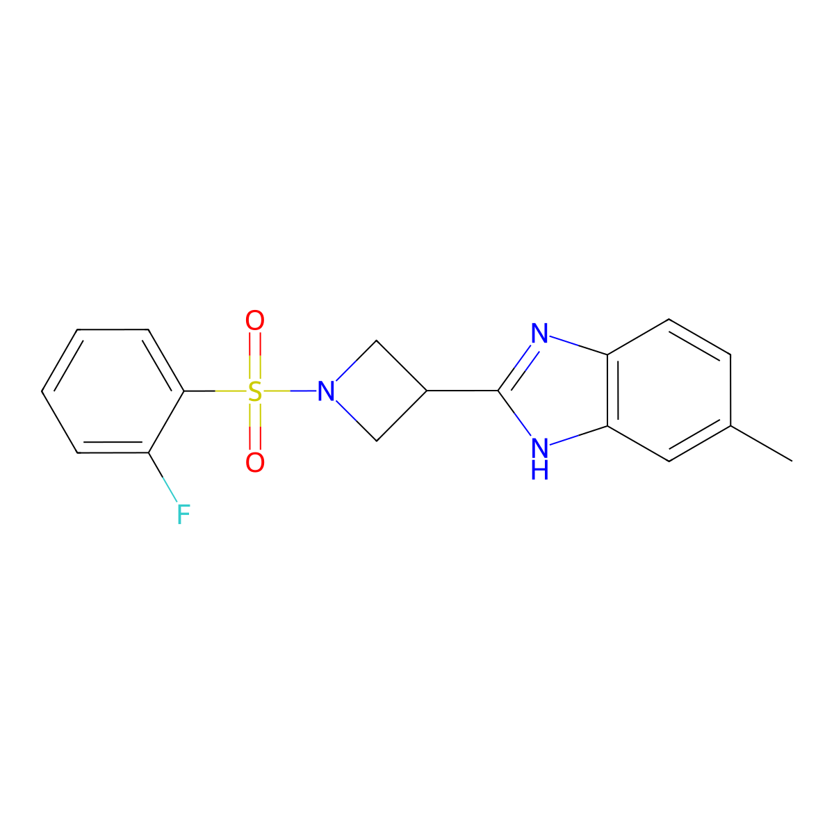 2-(1-((2-fluorophenyl)sulfonyl)azetidin-3-yl)-5-methyl-1H-benzo[d]imidazole molecular structure, CAS 1396851-67-4