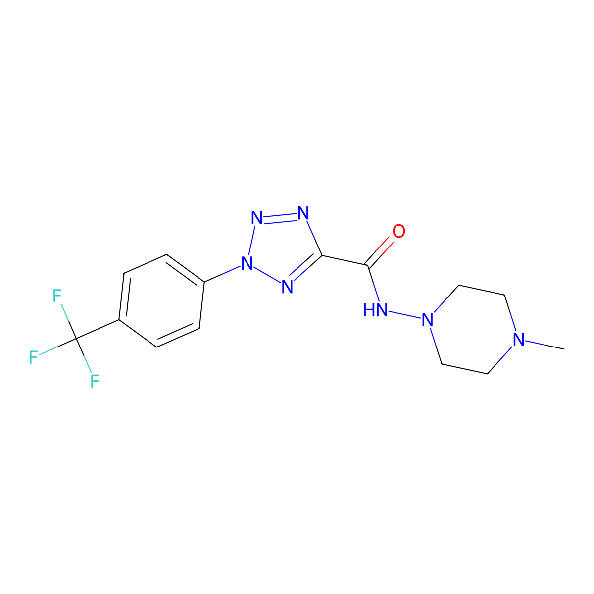 N-(4-methylpiperazin-1-yl)-2-(4-(trifluoromethyl)phenyl)-2H-tetrazole-5-carboxamide molecular structure, CAS 1396851-70-9