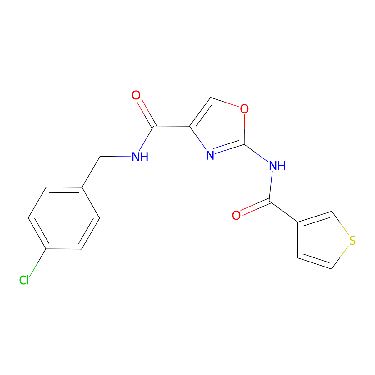 N-(4-chlorobenzyl)-2-(thiophene-3-carboxamido)oxazole-4-carboxamide molecular structure, CAS 1396851-71-0