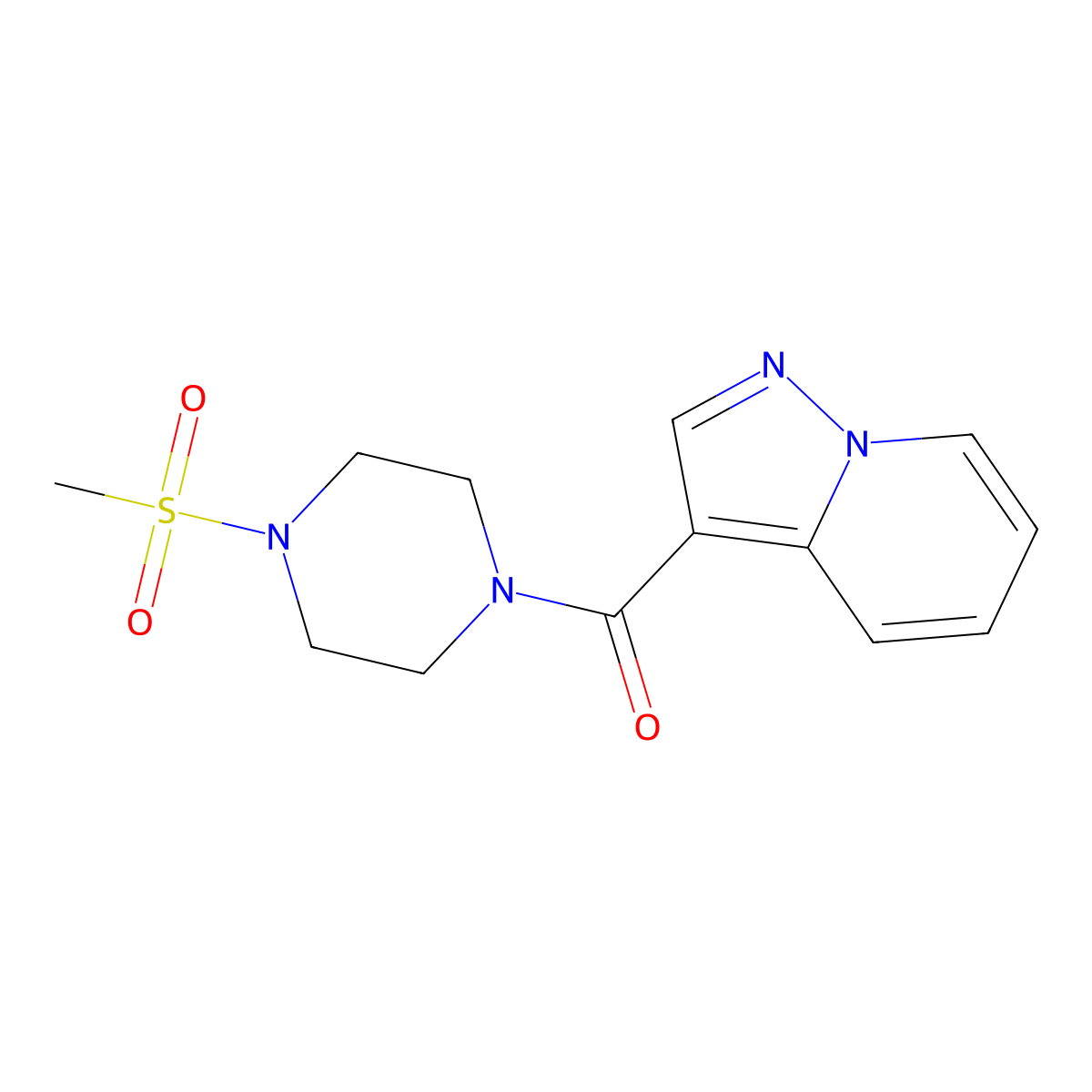 (4-(Methylsulfonyl)piperazin-1-yl)(pyrazolo[1,5-a]pyridin-3-yl)methanone molecular structure, CAS 1396851-73-2