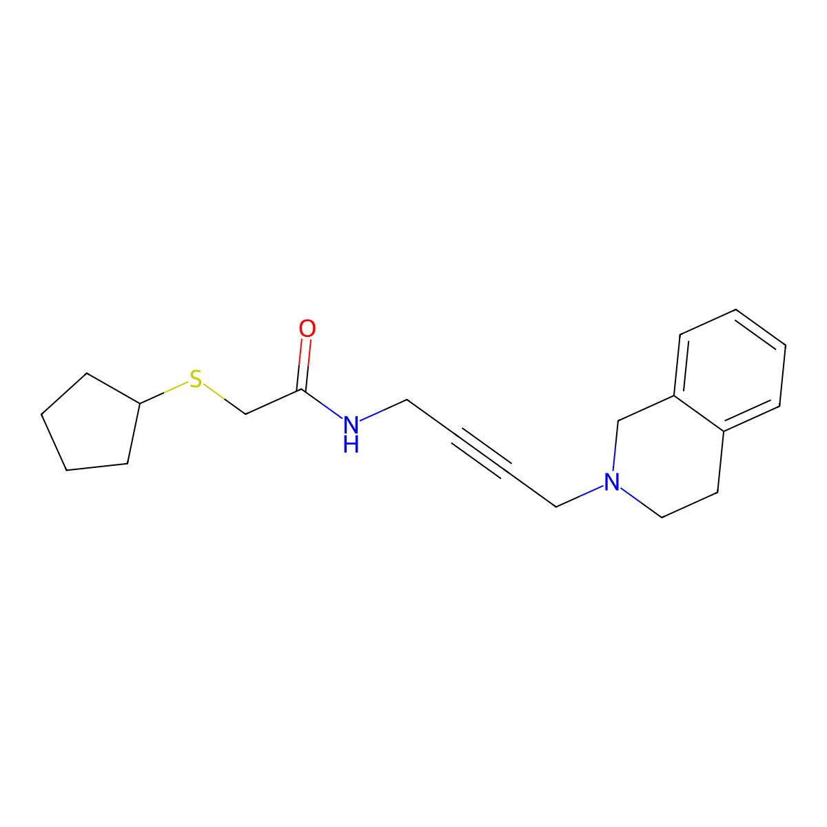 2-(cyclopentylthio)-N-(4-(3,4-dihydroisoquinolin-2(1H)-yl)but-2-yn-1-yl)acetamide molecular structure, CAS 1396851-75-4