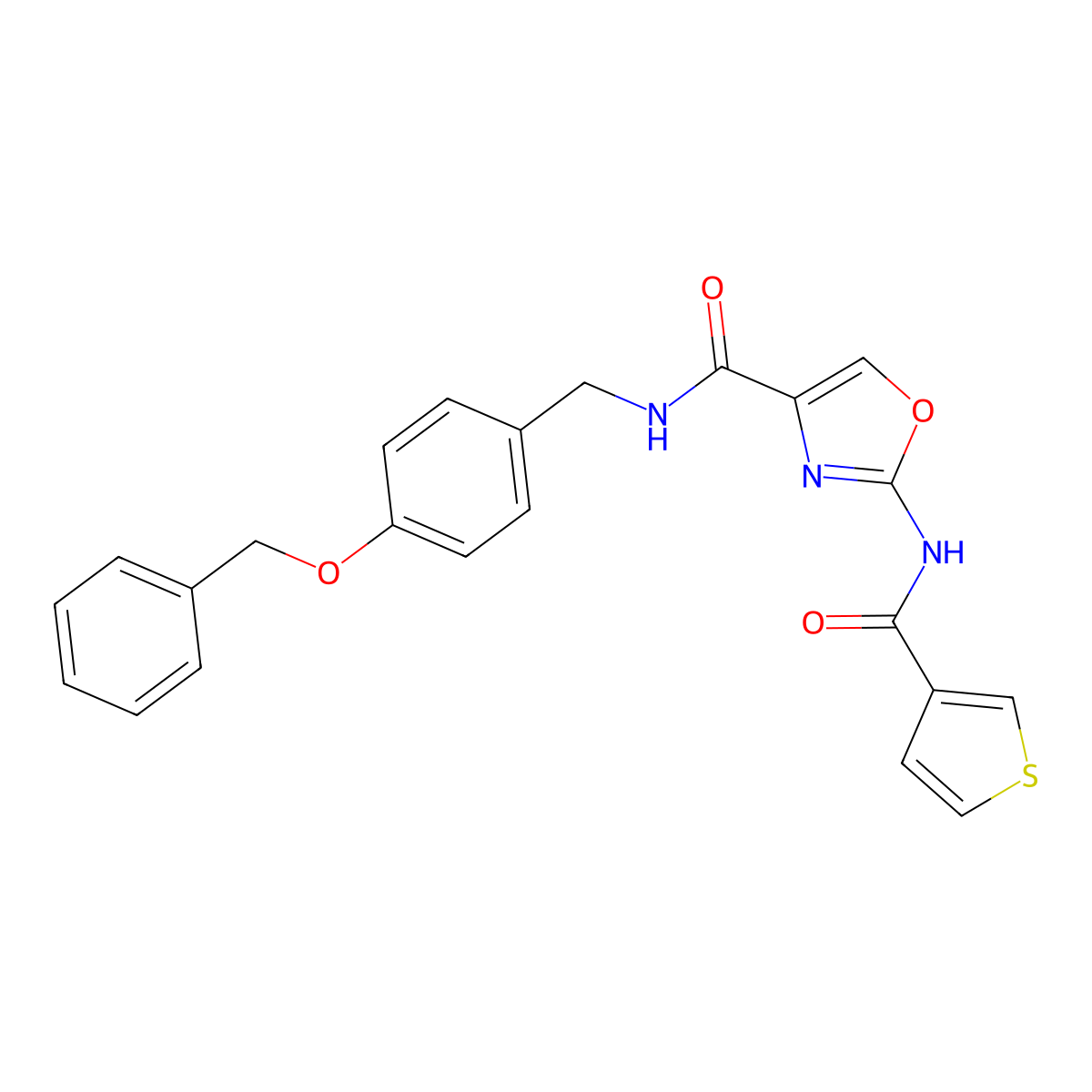N-(4-(benzyloxy)benzyl)-2-(thiophene-3-carboxamido)oxazole-4-carboxamide molecular structure, CAS 1396851-81-2