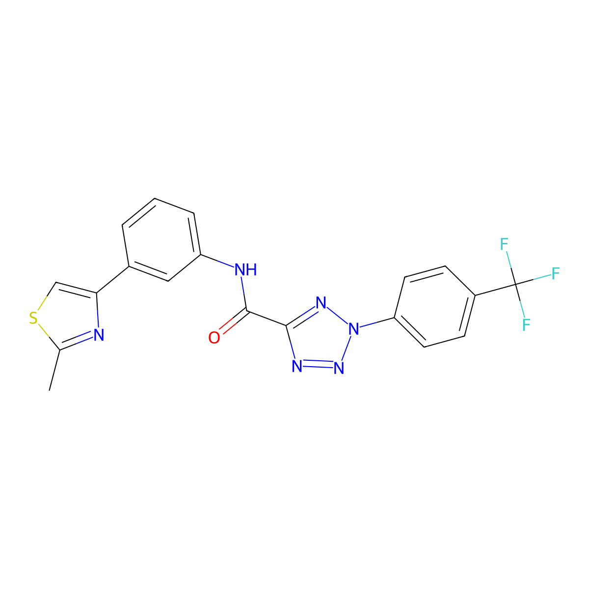 N-(3-(2-methylthiazol-4-yl)phenyl)-2-(4-(trifluoromethyl)phenyl)-2H-tetrazole-5-carboxamide molecular structure, CAS 1396851-82-3