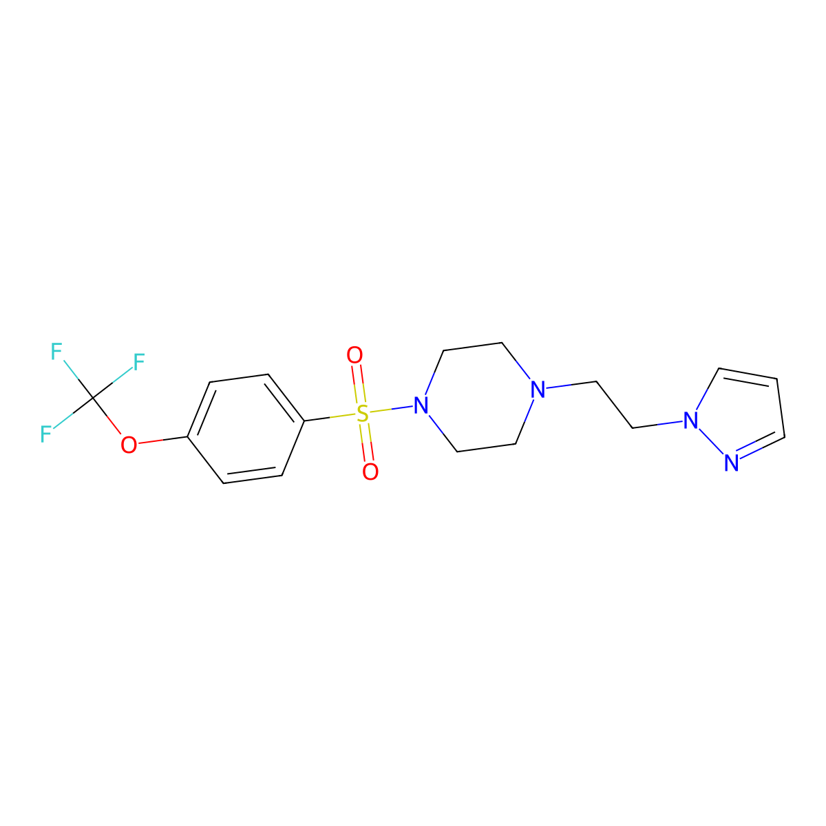 1-(2-(1H-pyrazol-1-yl)ethyl)-4-((4-(trifluoromethoxy)phenyl)sulfonyl)piperazine molecular structure, CAS 1396851-83-4