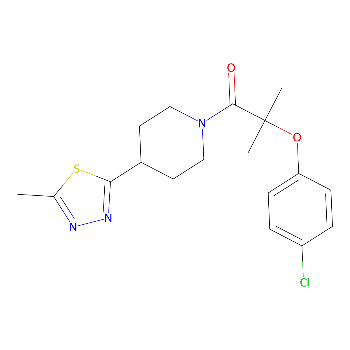 2-(4-Chlorophenoxy)-2-methyl-1-[4-(5-methyl-1,3,4-thiadiazol-2-yl)piperidin-1-yl]propan-1-one molecular structure, CAS 1396851-86-7
