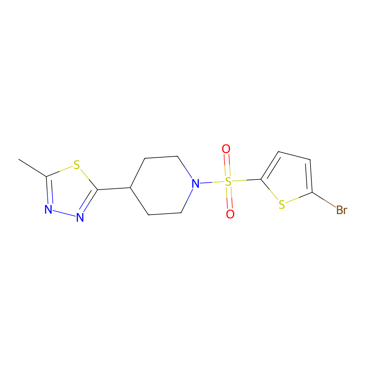 2-(1-((5-Bromothiophen-2-yl)sulfonyl)piperidin-4-yl)-5-methyl-1,3,4-thiadiazole molecular structure, CAS 1396851-94-7