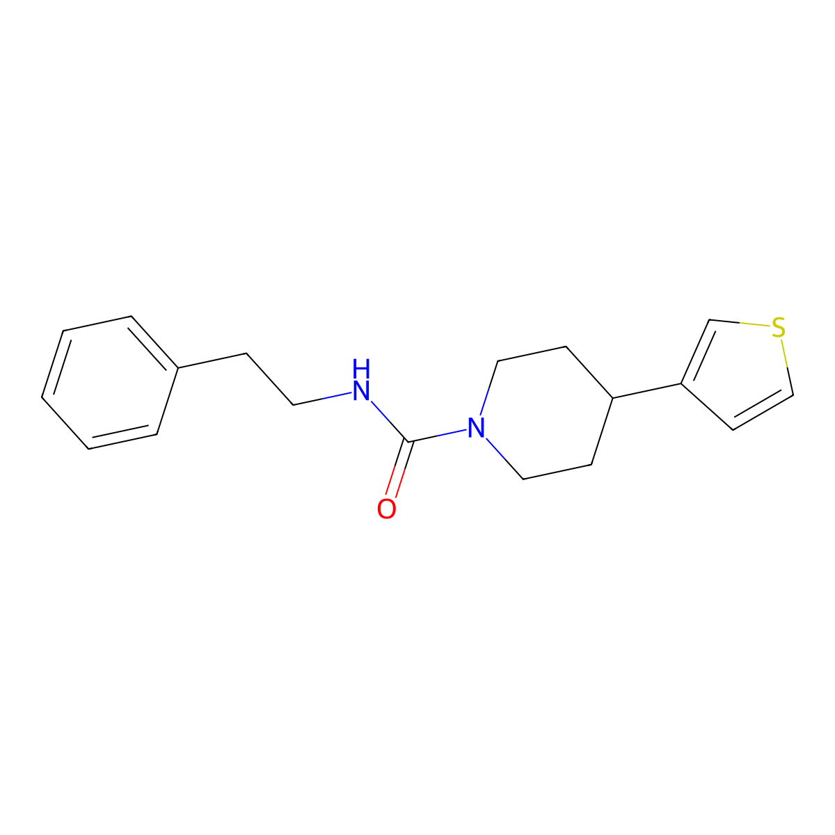 N-phenethyl-4-(thiophen-3-yl)piperidine-1-carboxamide molecular structure, CAS 1396851-98-1