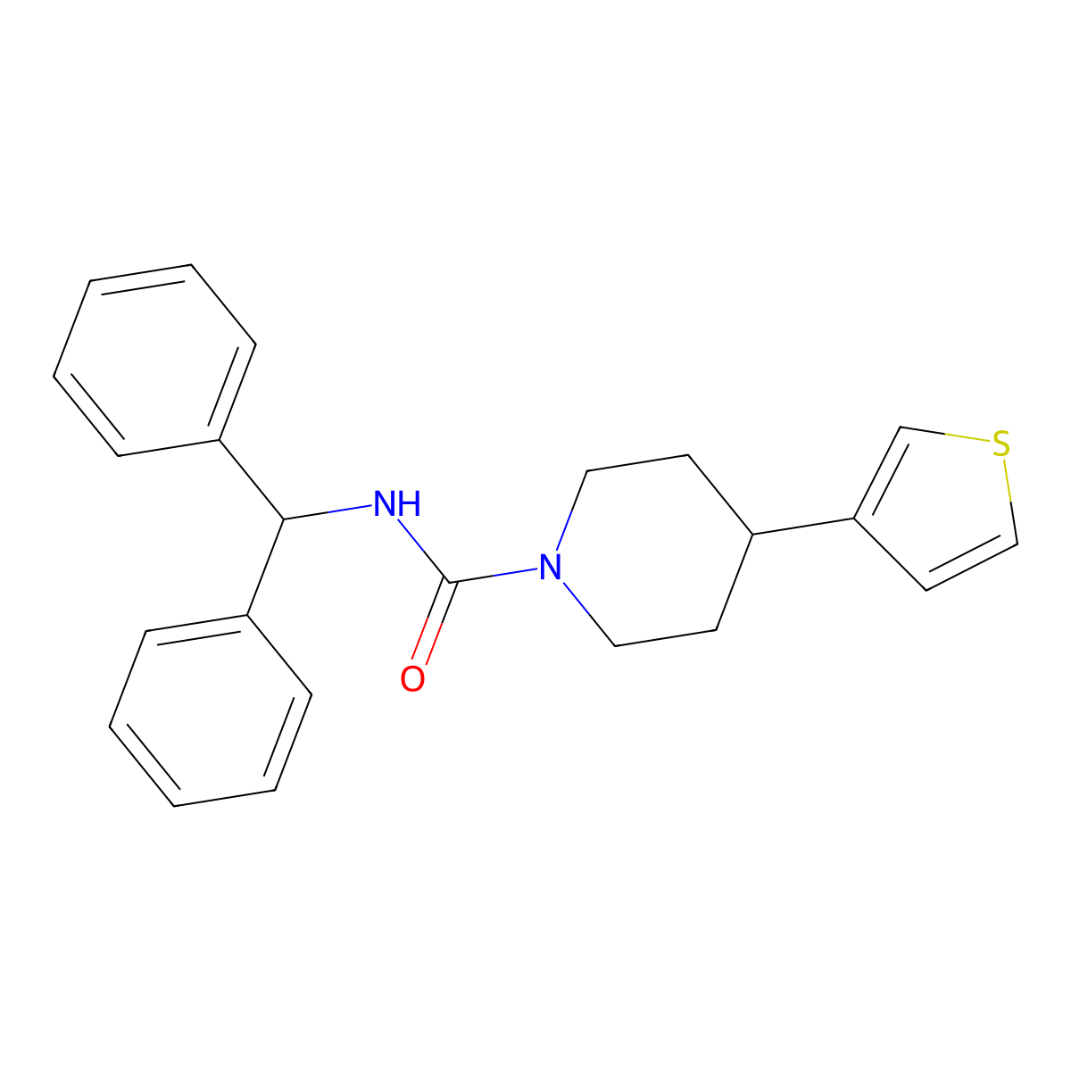 N-benzhydryl-4-(thiophen-3-yl)piperidine-1-carboxamide molecular structure, CAS 1396852-04-2