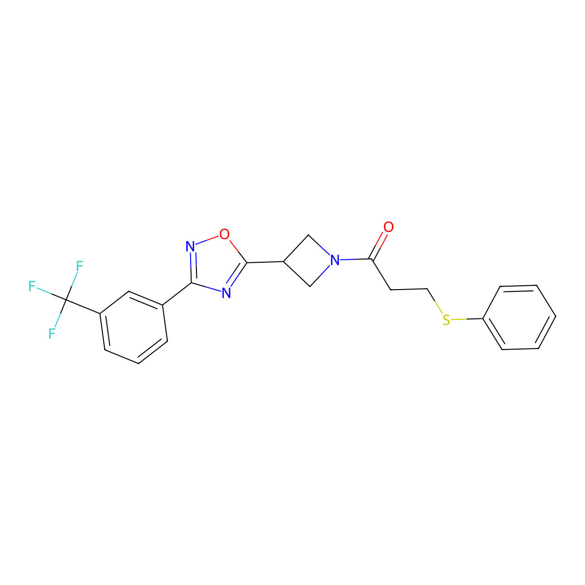 3-(Phenylthio)-1-(3-(3-(3-(trifluoromethyl)phenyl)-1,2,4-oxadiazol-5-yl)azetidin-1-yl)propan-1-one molecular structure, CAS 1396852-05-3
