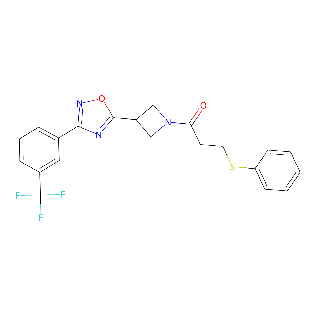 3-(Phenylthio)-1-(3-(3-(3-(trifluoromethyl)phenyl)-1,2,4-oxadiazol-5-yl)azetidin-1-yl)propan-1-one molecular structure, CAS 1396852-05-3