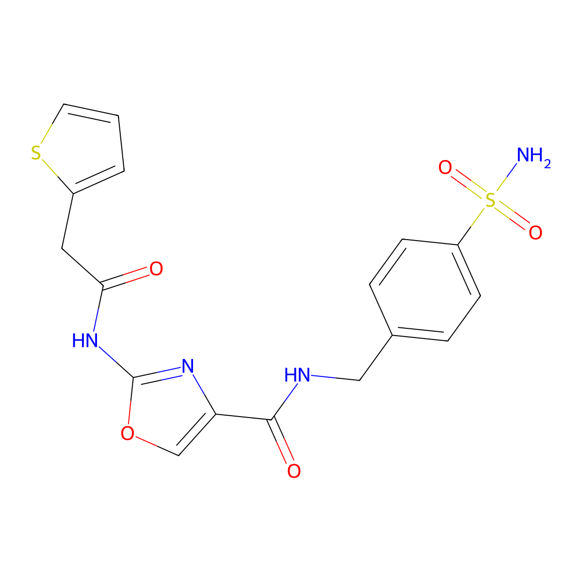 N-(4-sulfamoylbenzyl)-2-(2-(thiophen-2-yl)acetamido)oxazole-4-carboxamide molecular structure, CAS 1396852-11-1