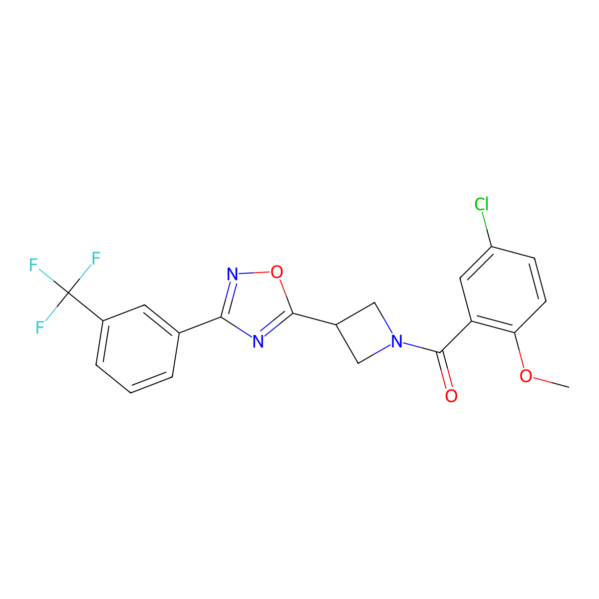 (5-Chloro-2-methoxyphenyl)(3-(3-(3-(trifluoromethyl)phenyl)-1,2,4-oxadiazol-5-yl)azetidin-1-yl)methanone molecular structure, CAS 1396852-12-2