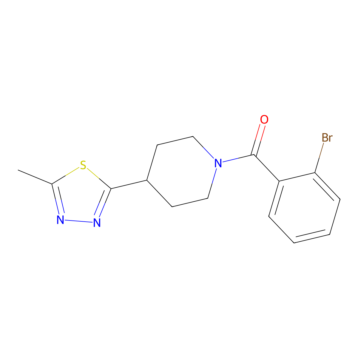 (2-Bromophenyl)(4-(5-methyl-1,3,4-thiadiazol-2-yl)piperidin-1-yl)methanone molecular structure, CAS 1396852-13-3