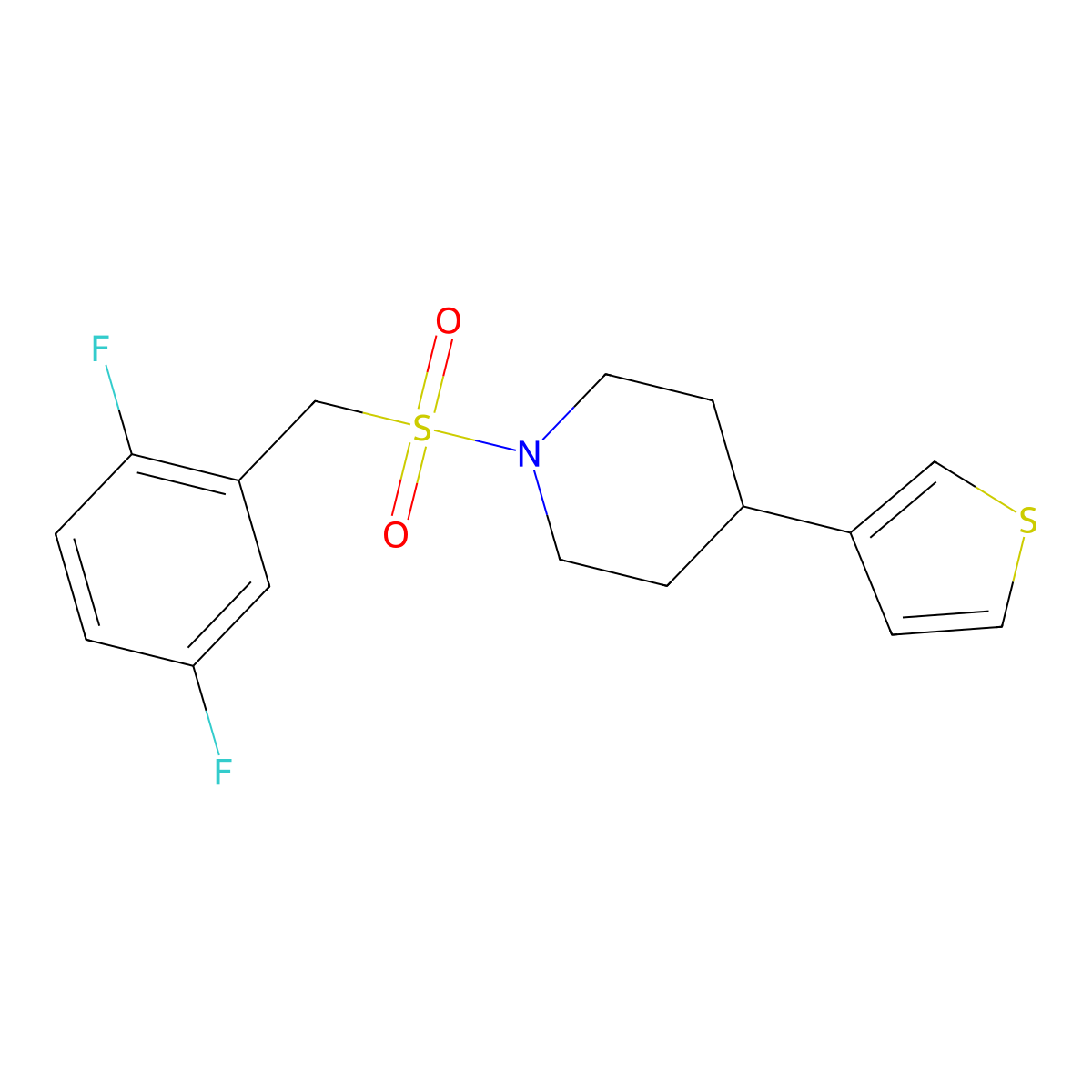 1-((2,5-Difluorobenzyl)sulfonyl)-4-(thiophen-3-yl)piperidine molecular structure, CAS 1396852-17-7