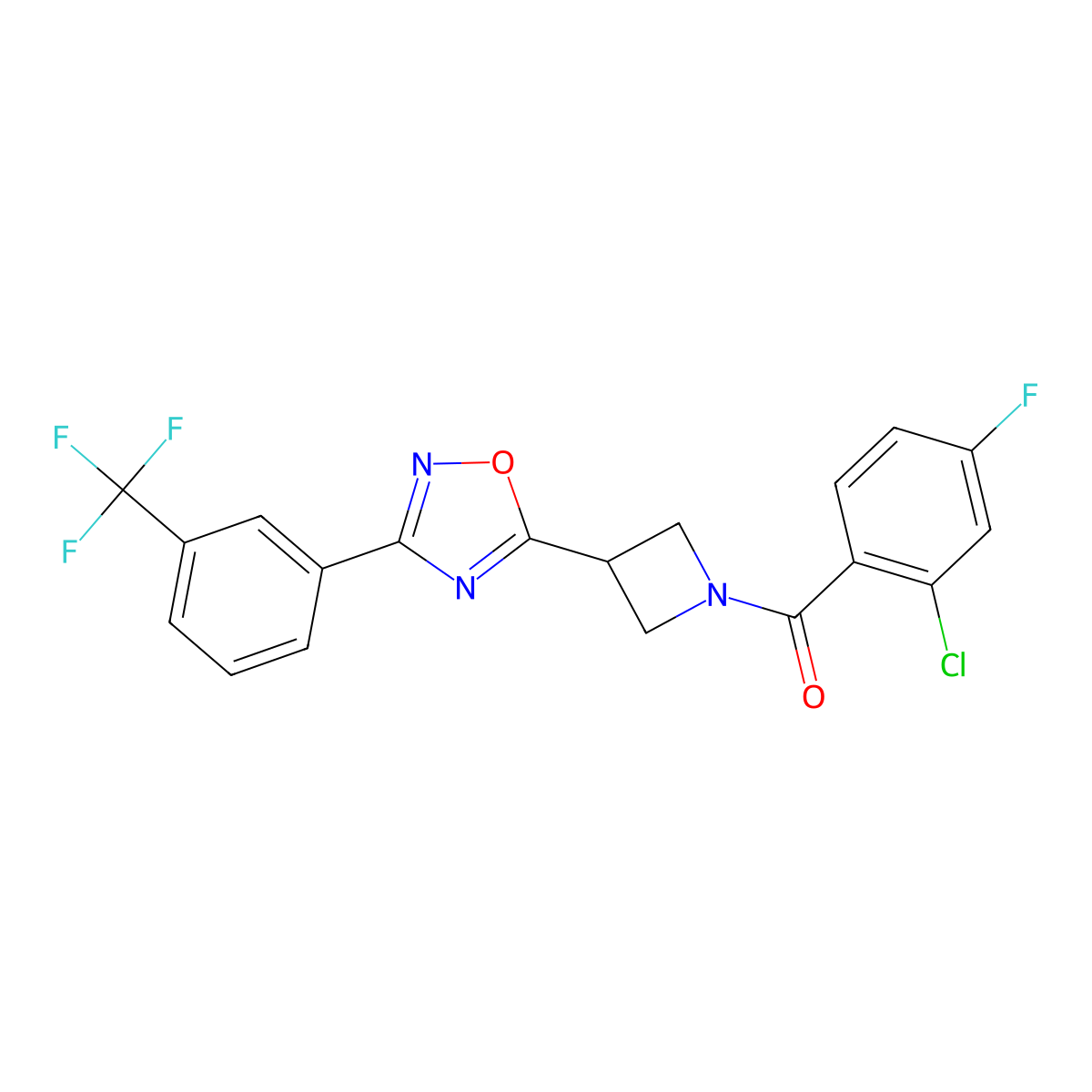 (2-Chloro-4-fluorophenyl)(3-(3-(3-(trifluoromethyl)phenyl)-1,2,4-oxadiazol-5-yl)azetidin-1-yl)methanone molecular structure, CAS 1396852-21-3