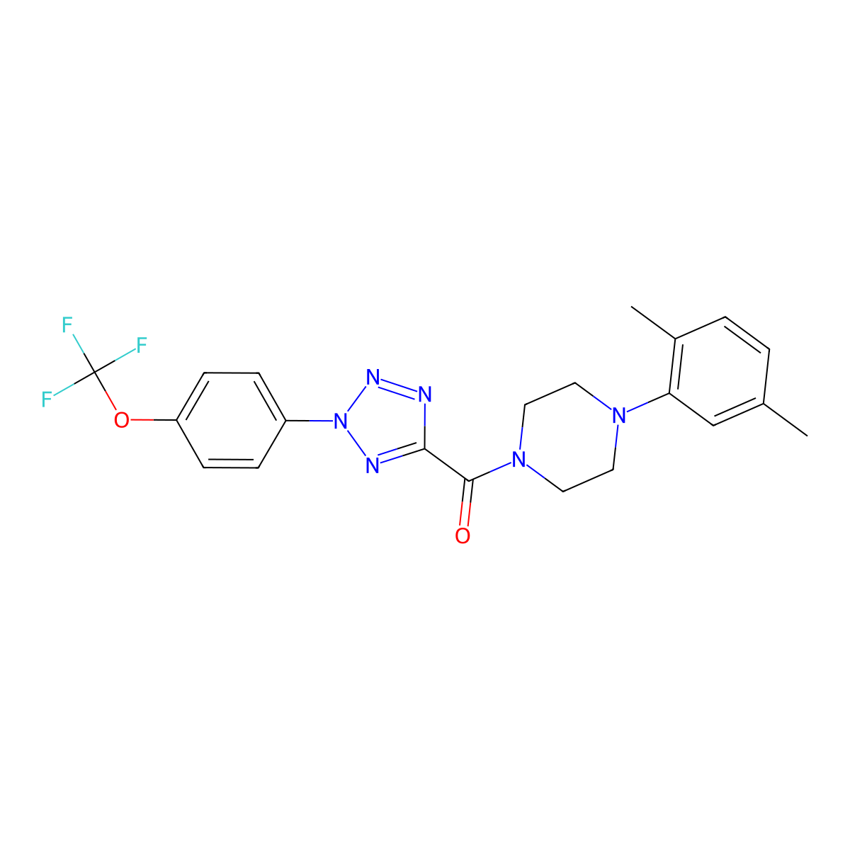 (4-(2,5-dimethylphenyl)piperazin-1-yl)(2-(4-(trifluoromethoxy)phenyl)-2H-tetrazol-5-yl)methanone molecular structure, CAS 1396852-22-4