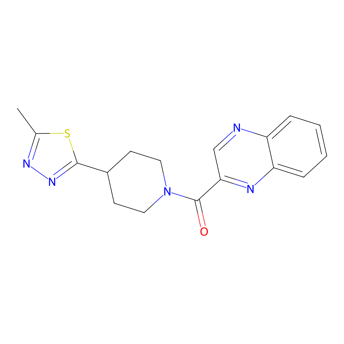 (4-(5-Methyl-1,3,4-thiadiazol-2-yl)piperidin-1-yl)(quinoxalin-2-yl)methanone molecular structure, CAS 1396852-23-5