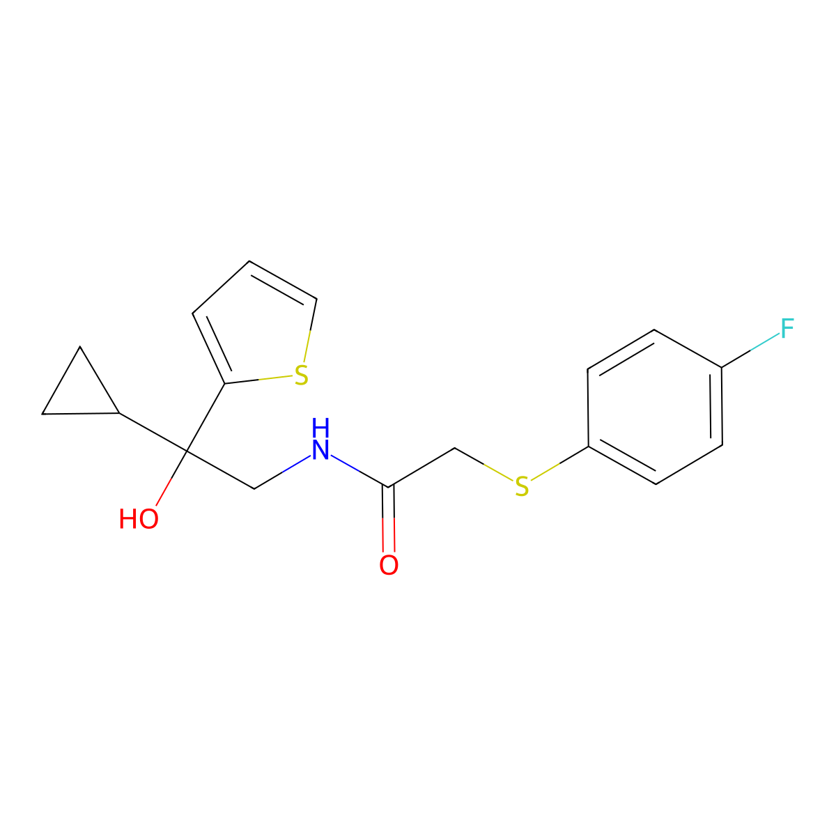N-[2-cyclopropyl-2-hydroxy-2-(thiophen-2-yl)ethyl]-2-[(4-fluorophenyl)sulfanyl]acetamide molecular structure, CAS 1396852-24-6