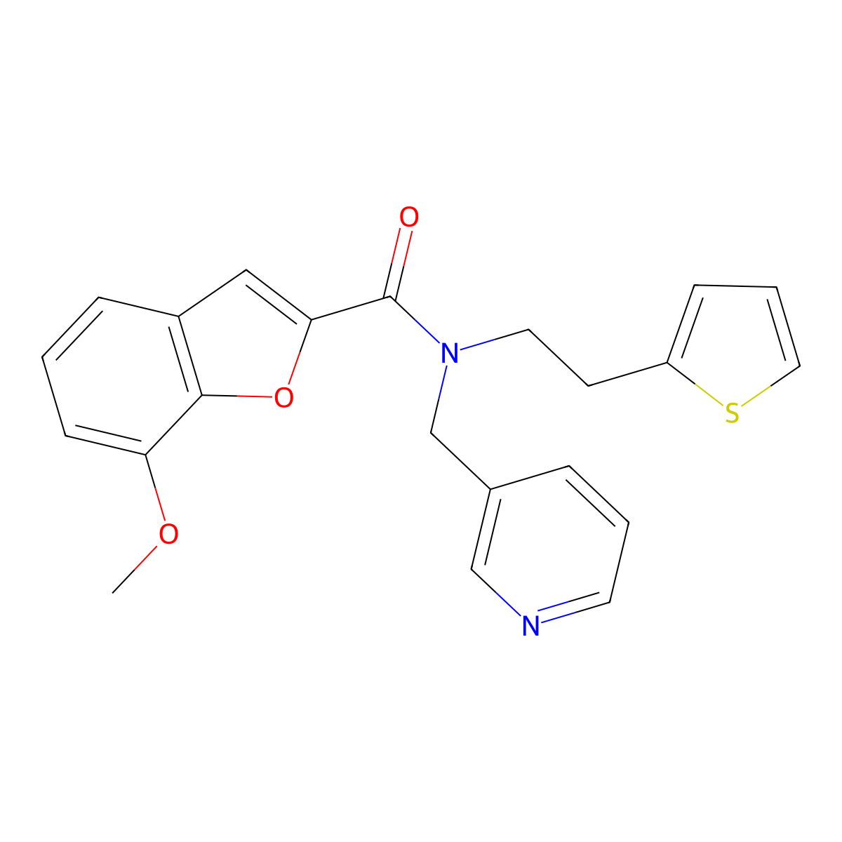 7-methoxy-N-(pyridin-3-ylmethyl)-N-(2-(thiophen-2-yl)ethyl)benzofuran-2-carboxamide molecular structure, CAS 1396852-40-6