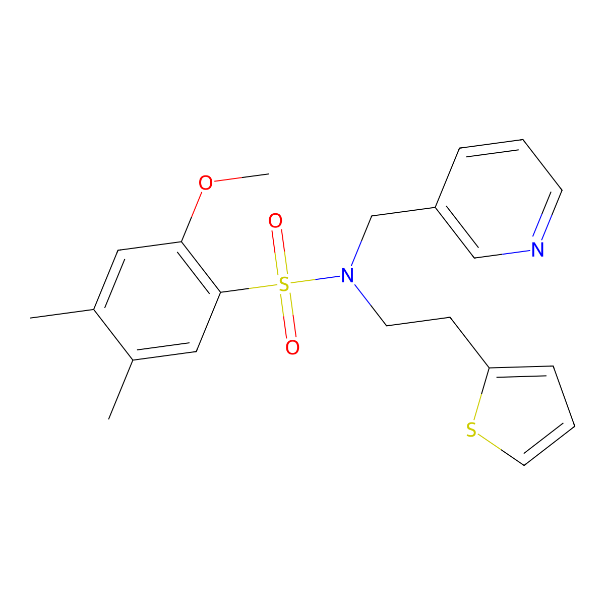 2-methoxy-4,5-dimethyl-N-(pyridin-3-ylmethyl)-N-(2-(thiophen-2-yl)ethyl)benzenesulfonamide molecular structure, CAS 1396852-46-2