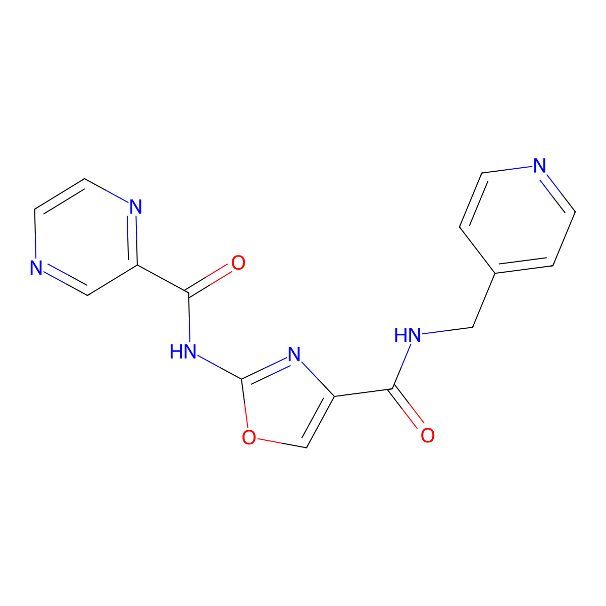 2-(pyrazine-2-carboxamido)-N-(pyridin-4-ylmethyl)oxazole-4-carboxamide molecular structure, CAS 1396852-51-9