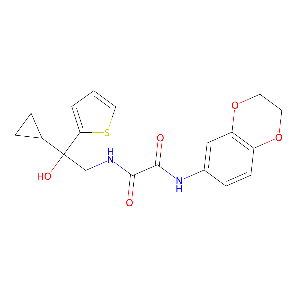 N1-(2-cyclopropyl-2-hydroxy-2-(thiophen-2-yl)ethyl)-N2-(2,3-dihydrobenzo[b][1,4]dioxin-6-yl)oxalamide molecular structure, CAS 1396852-55-3