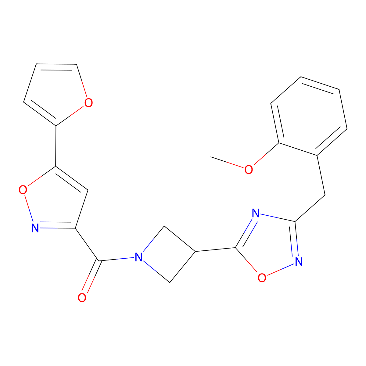 (5-(Furan-2-yl)isoxazol-3-yl)(3-(3-(2-methoxybenzyl)-1,2,4-oxadiazol-5-yl)azetidin-1-yl)methanone molecular structure, CAS 1396852-56-4