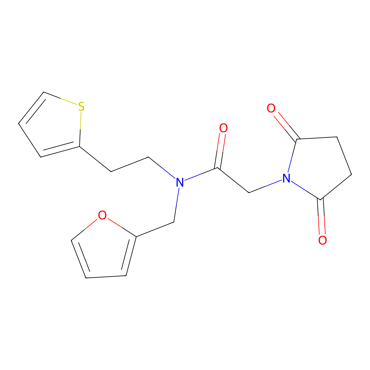 2-(2,5-dioxopyrrolidin-1-yl)-N-(furan-2-ylmethyl)-N-(2-(thiophen-2-yl)ethyl)acetamide molecular structure, CAS 1396852-57-5