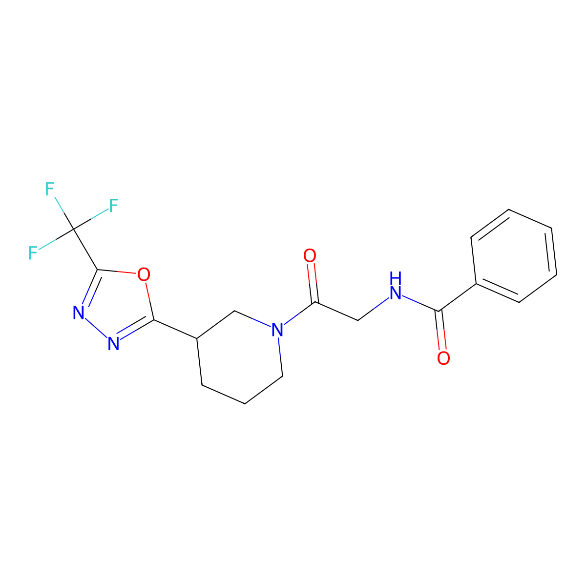 N-(2-oxo-2-{3-[5-(trifluoromethyl)-1,3,4-oxadiazol-2-yl]piperidin-1-yl}ethyl)benzamide molecular structure, CAS 1396852-61-1