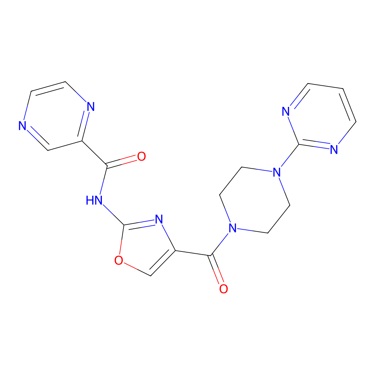 N-(4-(4-(pyrimidin-2-yl)piperazine-1-carbonyl)oxazol-2-yl)pyrazine-2-carboxamide molecular structure, CAS 1396852-63-3