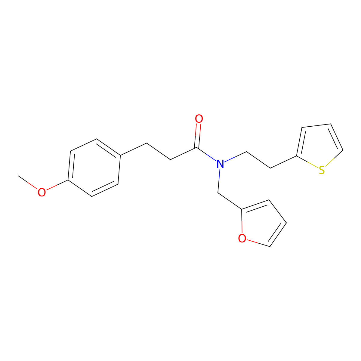 N-(furan-2-ylmethyl)-3-(4-methoxyphenyl)-N-(2-(thiophen-2-yl)ethyl)propanamide molecular structure, CAS 1396852-65-5