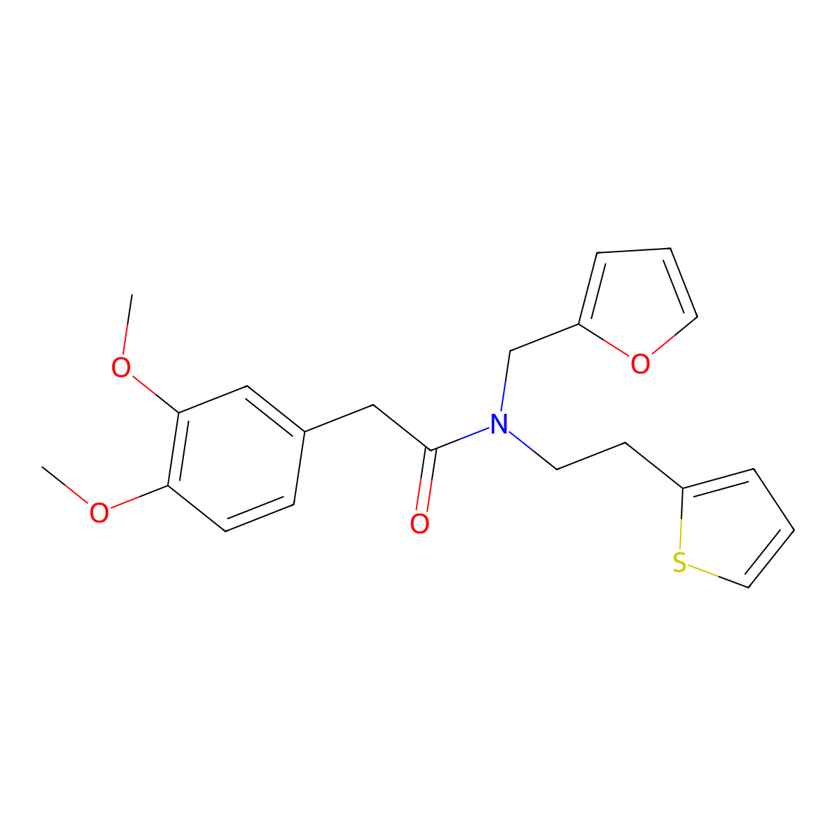 2-(3,4-dimethoxyphenyl)-N-(furan-2-ylmethyl)-N-(2-(thiophen-2-yl)ethyl)acetamide molecular structure, CAS 1396852-71-3