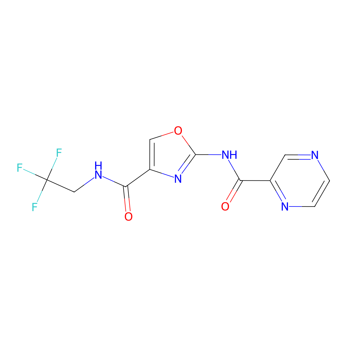 2-(pyrazine-2-carboxamido)-N-(2,2,2-trifluoroethyl)oxazole-4-carboxamide molecular structure, CAS 1396852-72-4