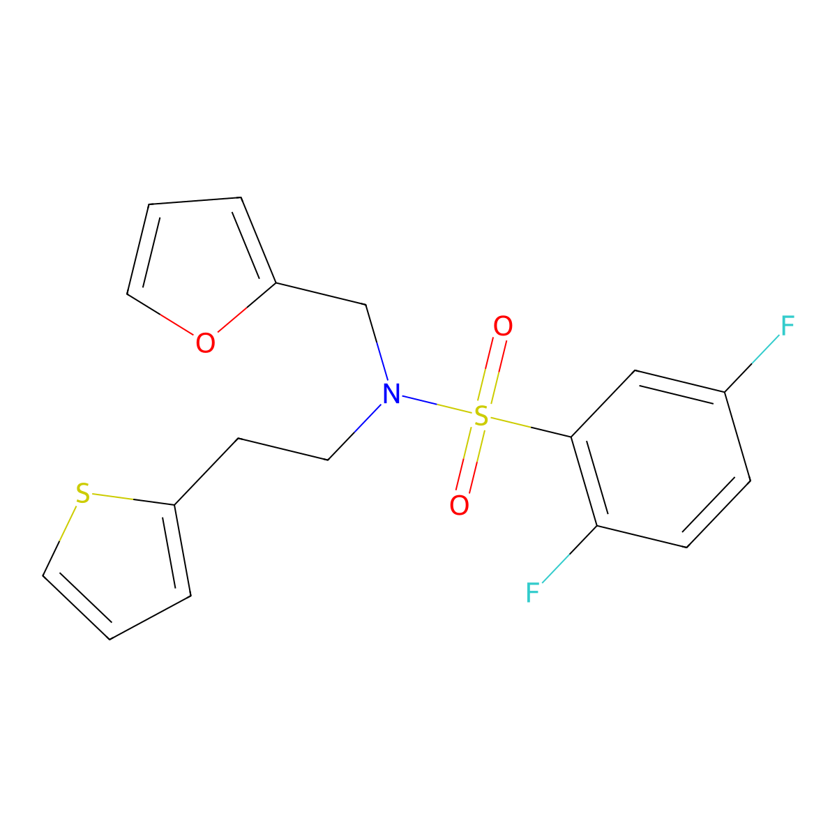 2,5-difluoro-N-[(furan-2-yl)methyl]-N-[2-(thiophen-2-yl)ethyl]benzene-1-sulfonamide molecular structure, CAS 1396852-78-0