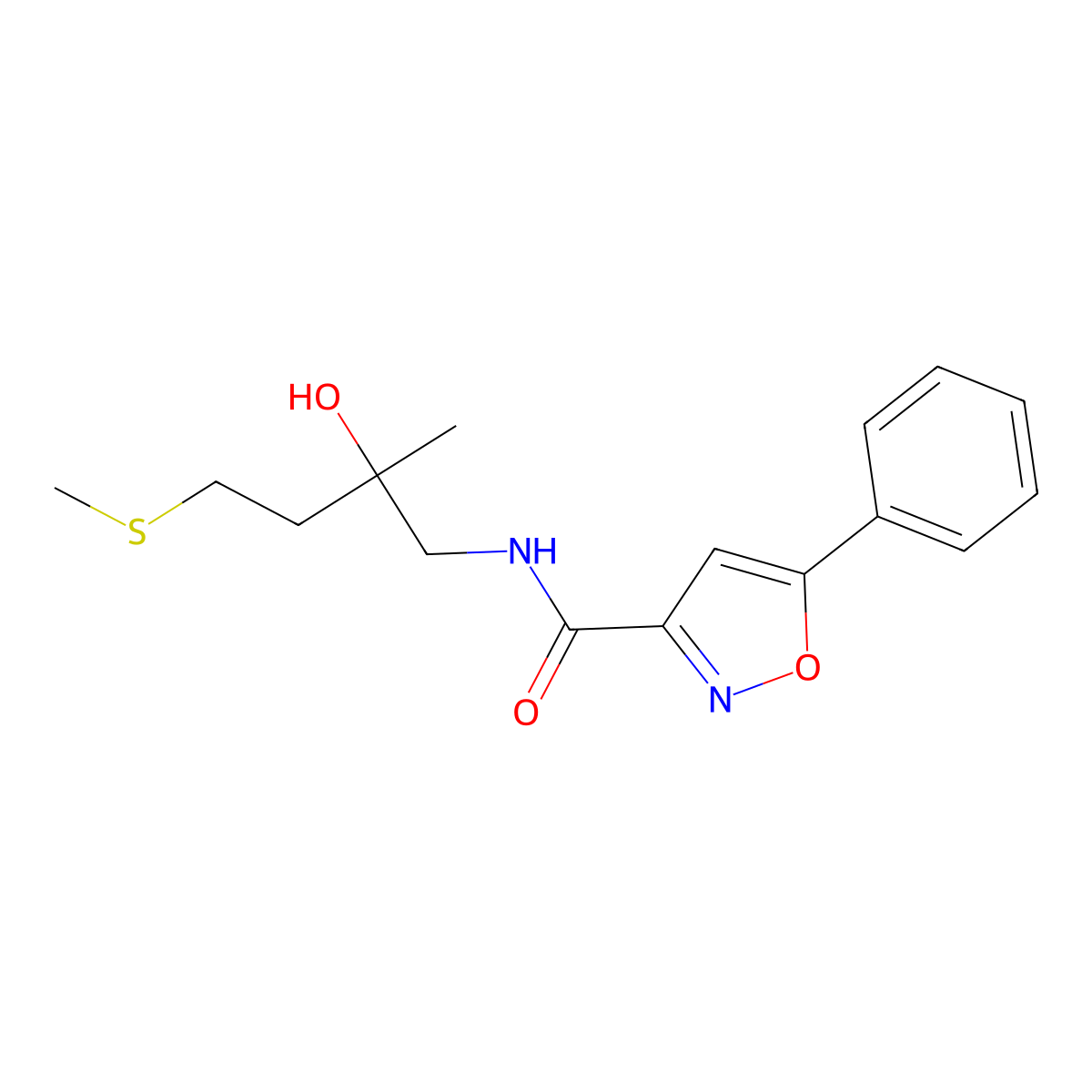 N-(2-hydroxy-2-methyl-4-(methylthio)butyl)-5-phenylisoxazole-3-carboxamide molecular structure, CAS 1396852-81-5