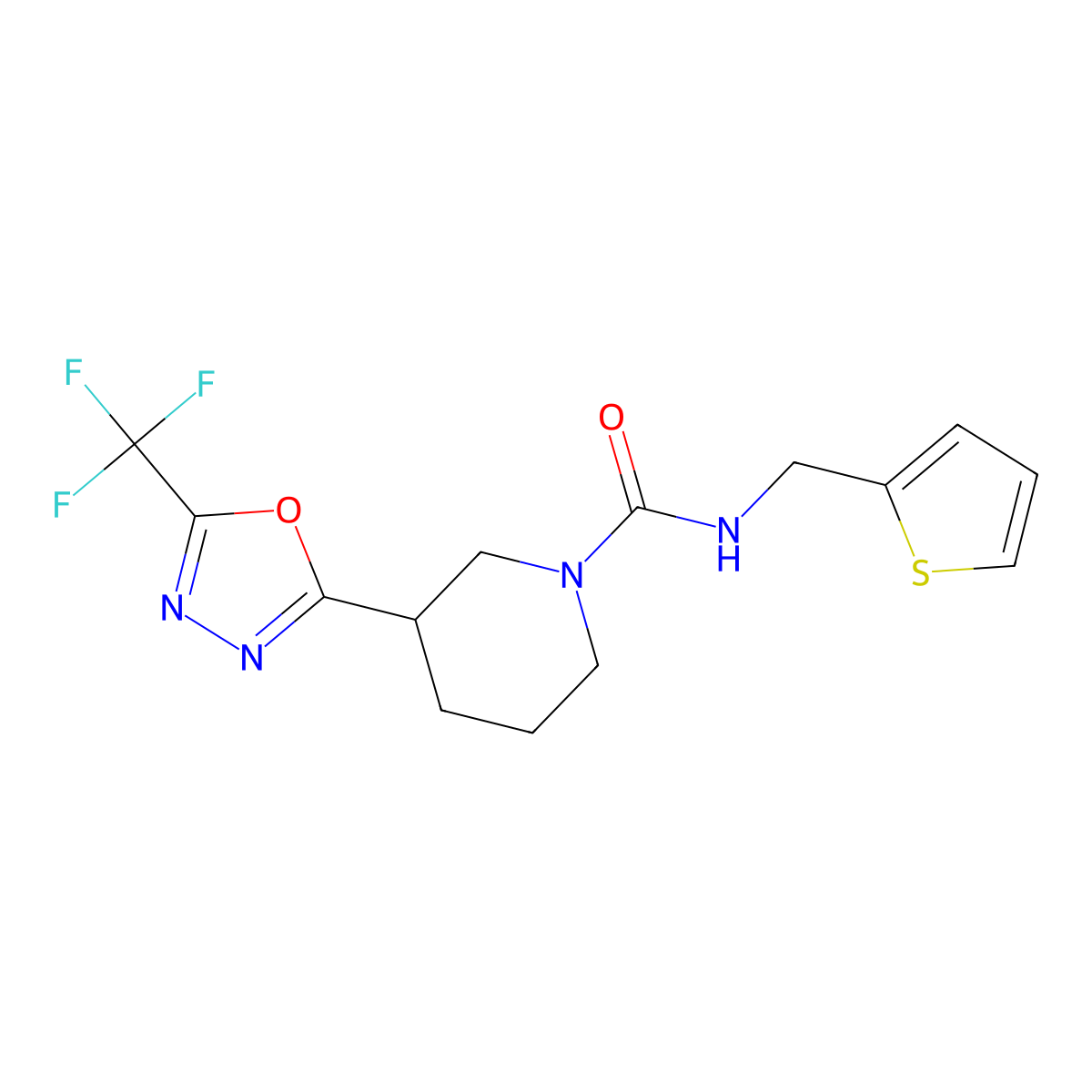 N-(thiophen-2-ylmethyl)-3-(5-(trifluoromethyl)-1,3,4-oxadiazol-2-yl)piperidine-1-carboxamide molecular structure, CAS 1396852-85-9