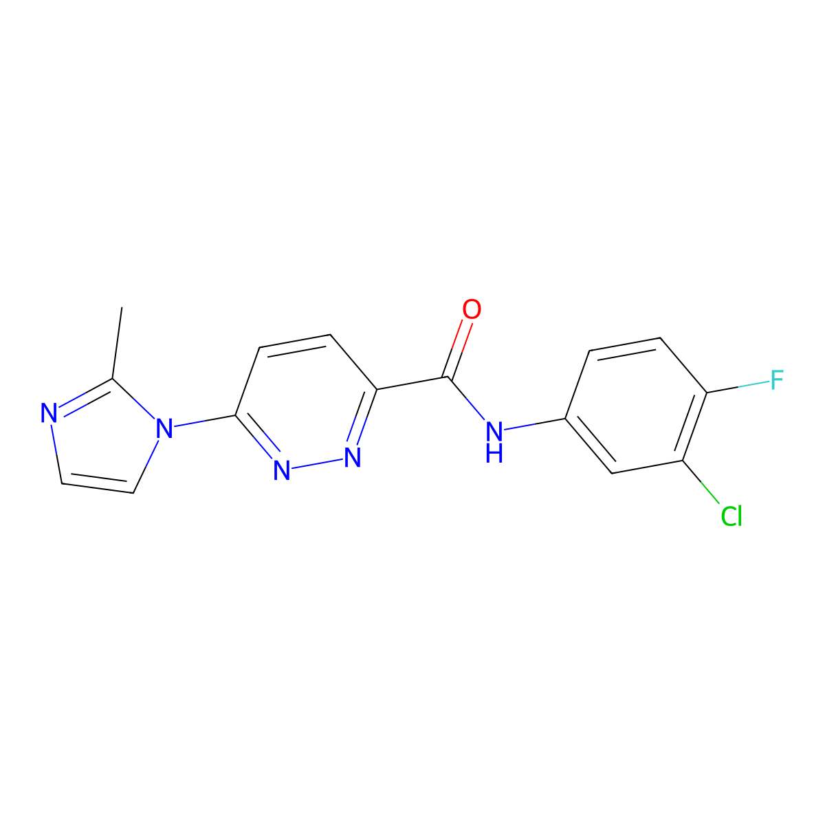 N-(3-chloro-4-fluorophenyl)-6-(2-methyl-1H-imidazol-1-yl)pyridazine-3-carboxamide molecular structure, CAS 1396852-88-2