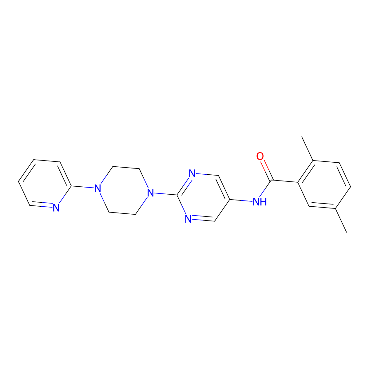 2,5-dimethyl-N-{2-[4-(pyridin-2-yl)piperazin-1-yl]pyrimidin-5-yl}benzamide molecular structure, CAS 1396852-90-6