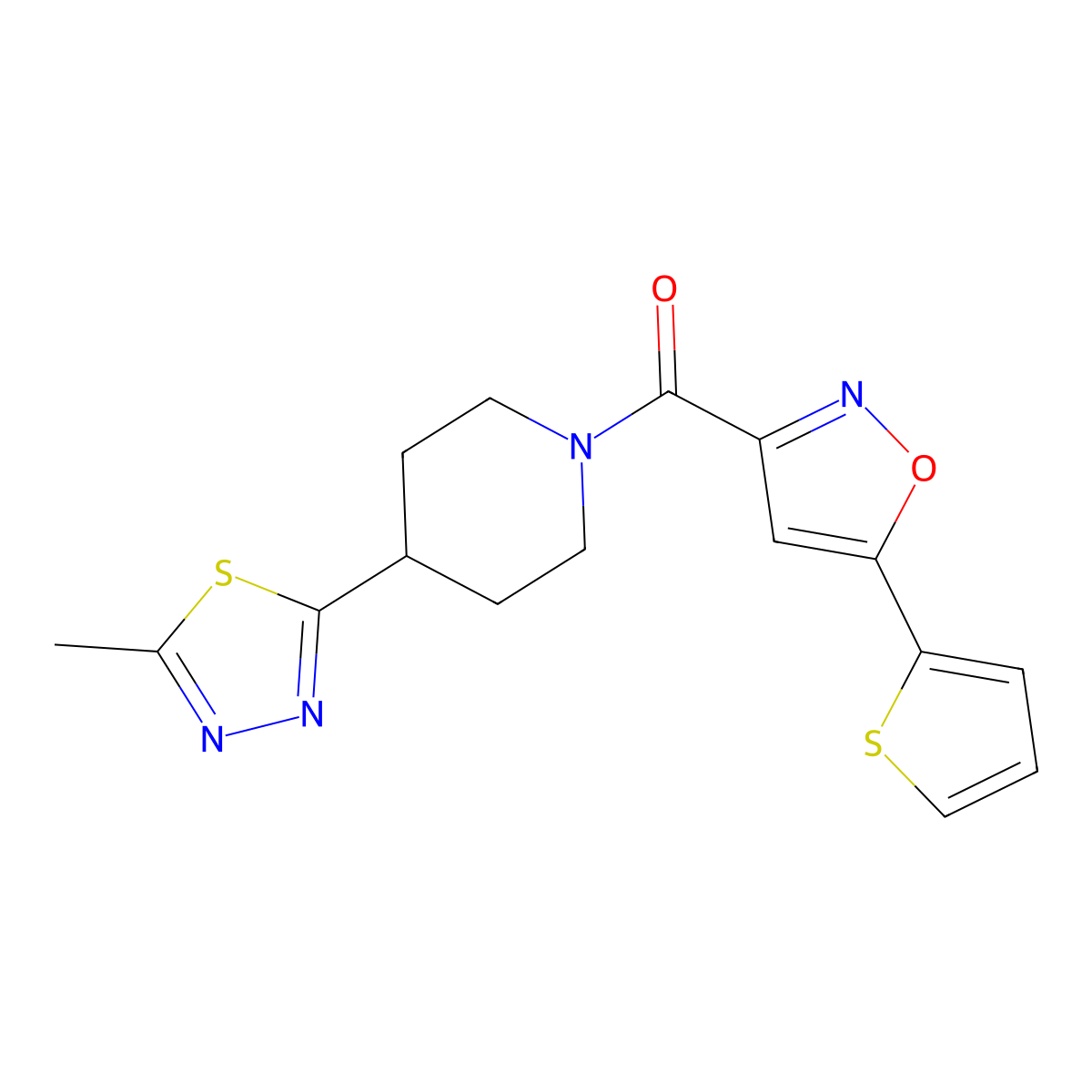(4-(5-Methyl-1,3,4-thiadiazol-2-yl)piperidin-1-yl)(5-(thiophen-2-yl)isoxazol-3-yl)methanone molecular structure, CAS 1396852-93-9