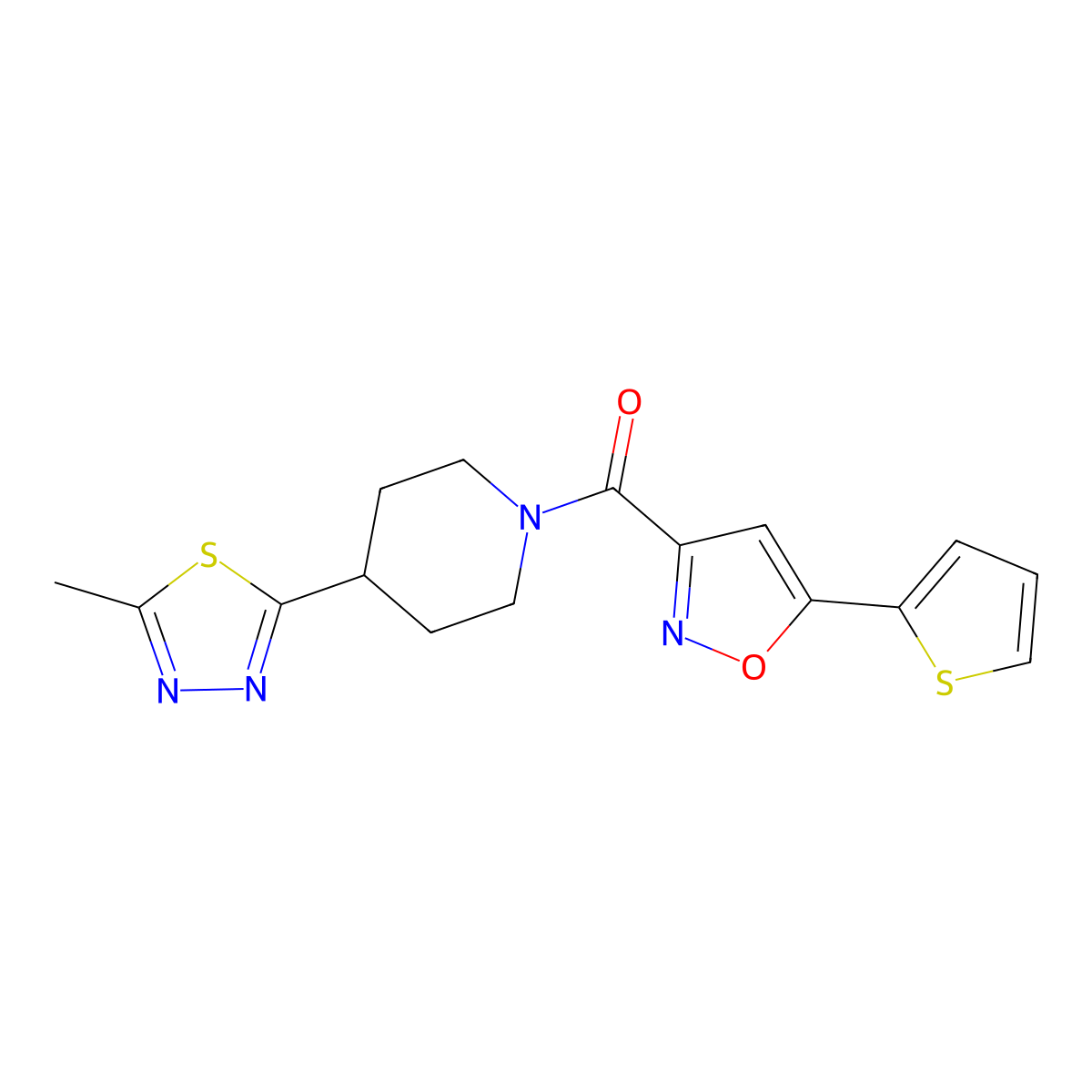 (4-(5-Methyl-1,3,4-thiadiazol-2-yl)piperidin-1-yl)(5-(thiophen-2-yl)isoxazol-3-yl)methanone molecular structure, CAS 1396852-93-9