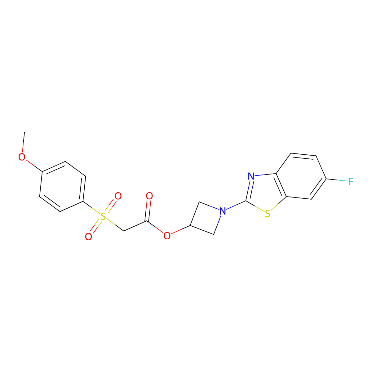 1-(6-Fluorobenzo[d]thiazol-2-yl)azetidin-3-yl 2-((4-methoxyphenyl)sulfonyl)acetate molecular structure, CAS 1396853-02-3