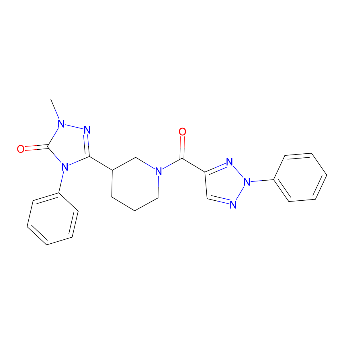 1-methyl-4-phenyl-3-(1-(2-phenyl-2H-1,2,3-triazole-4-carbonyl)piperidin-3-yl)-1H-1,2,4-triazol-5(4H)-one molecular structure, CAS 1396853-04-5