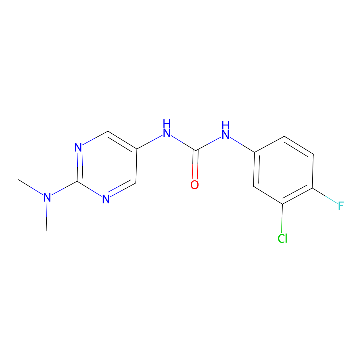 1-(3-Chloro-4-fluorophenyl)-3-(2-(dimethylamino)pyrimidin-5-yl)urea molecular structure, CAS 1396853-09-0