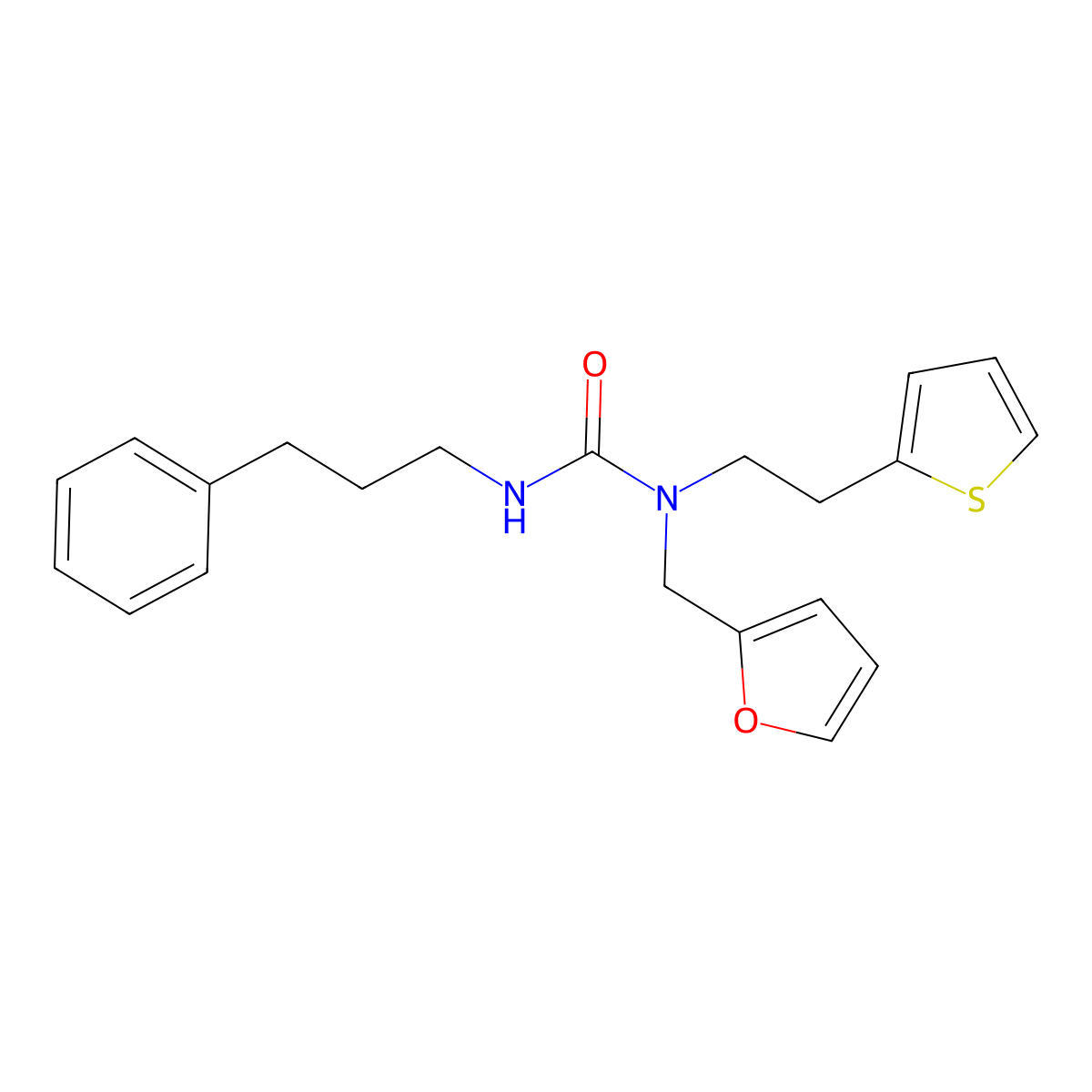 1-(Furan-2-ylmethyl)-3-(3-phenylpropyl)-1-(2-(thiophen-2-yl)ethyl)urea molecular structure, CAS 1396853-11-4