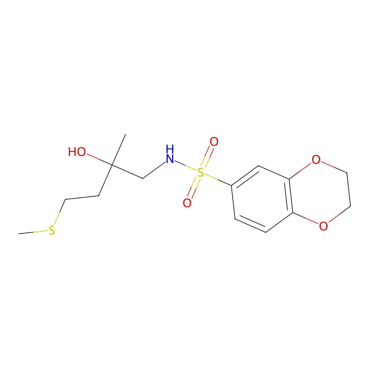 N-(2-hydroxy-2-methyl-4-(methylthio)butyl)-2,3-dihydrobenzo[b][1,4]dioxine-6-sulfonamide molecular structure, CAS 1396853-14-7