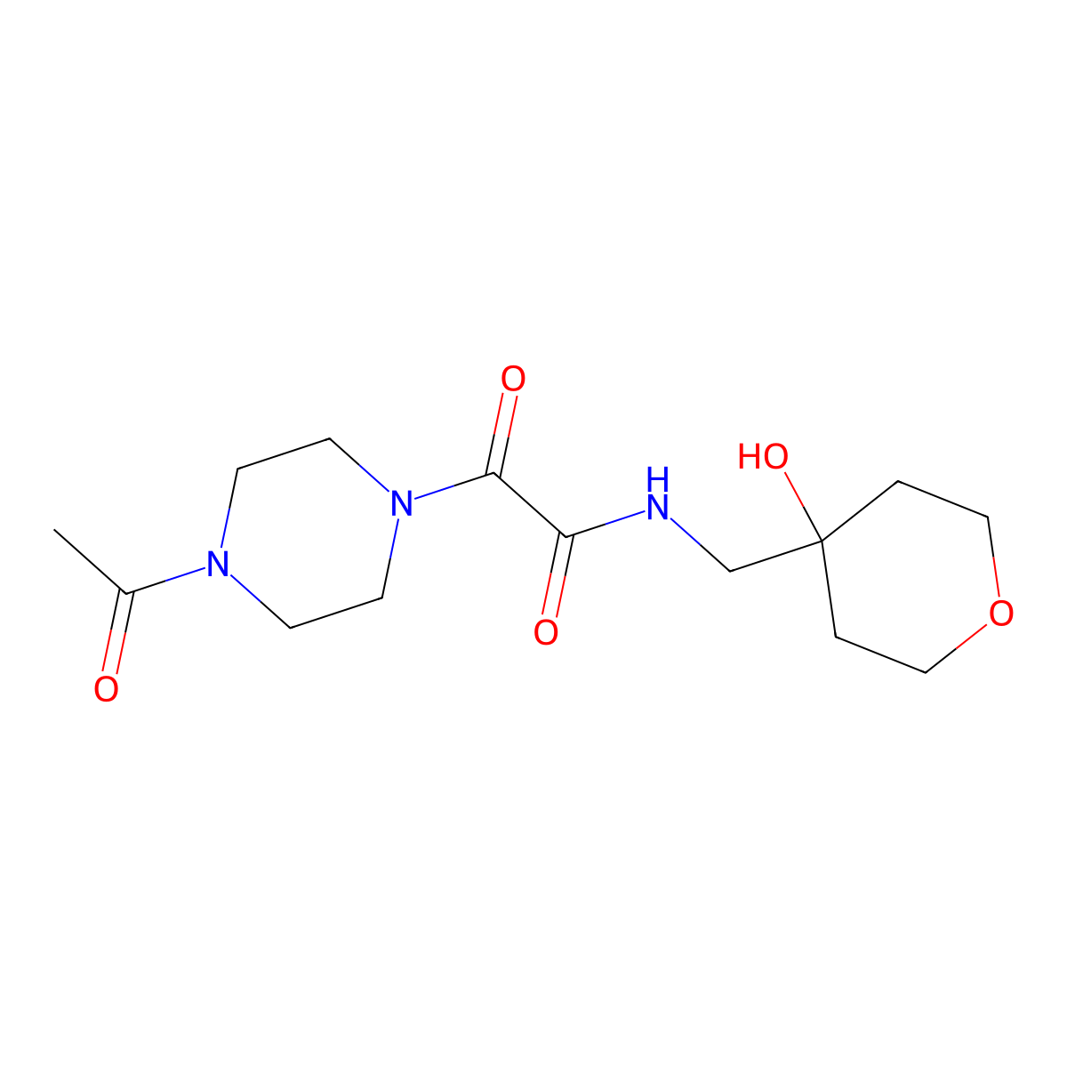 2-(4-acetylpiperazin-1-yl)-N-((4-hydroxytetrahydro-2H-pyran-4-yl)methyl)-2-oxoacetamide molecular structure, CAS 1396853-15-8