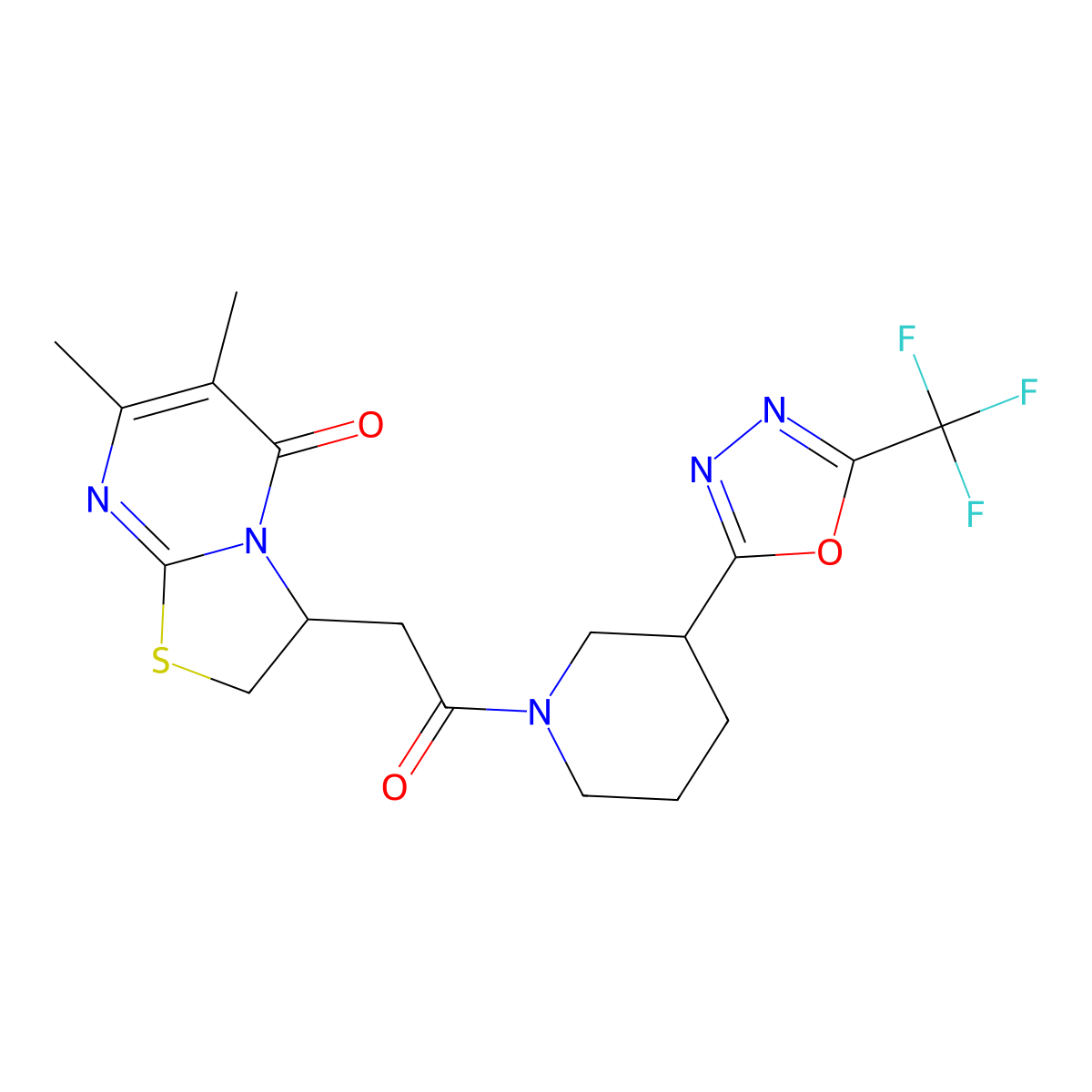 6,7-dimethyl-3-(2-oxo-2-(3-(5-(trifluoromethyl)-1,3,4-oxadiazol-2-yl)piperidin-1-yl)ethyl)-2H-thiazolo[3,2-a]pyrimidin-5(3H)-one molecular structure, CAS 1396853-17-0