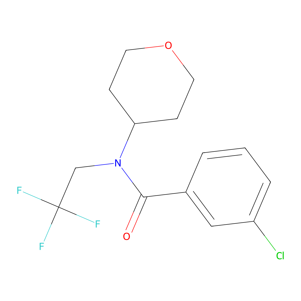 3-chloro-N-(oxan-4-yl)-N-(2,2,2-trifluoroethyl)benzamide molecular structure, CAS 1396853-24-9